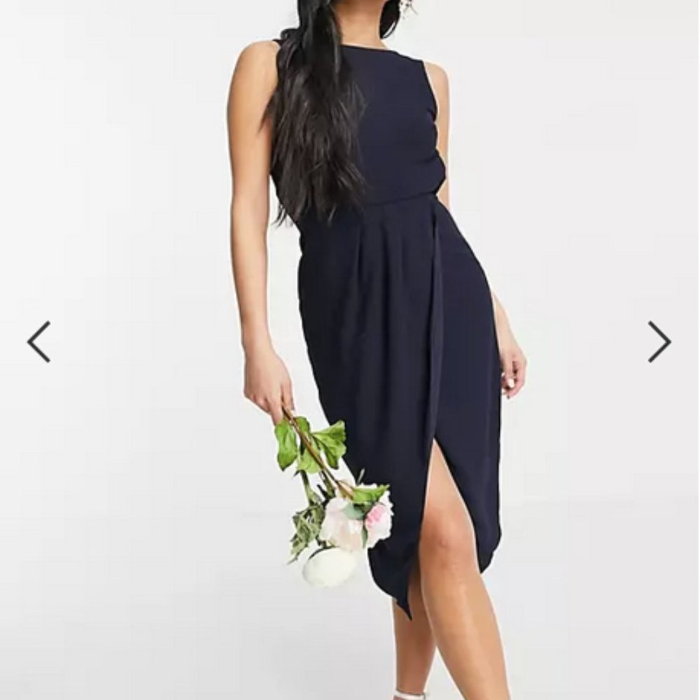 TFNC Cowl Back Midi Dress with Split, 6P Navy